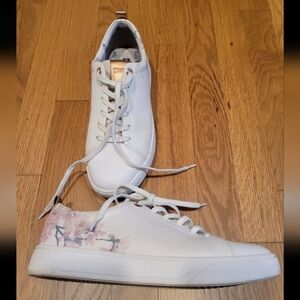 White Leather Floral Sneakers Size 9